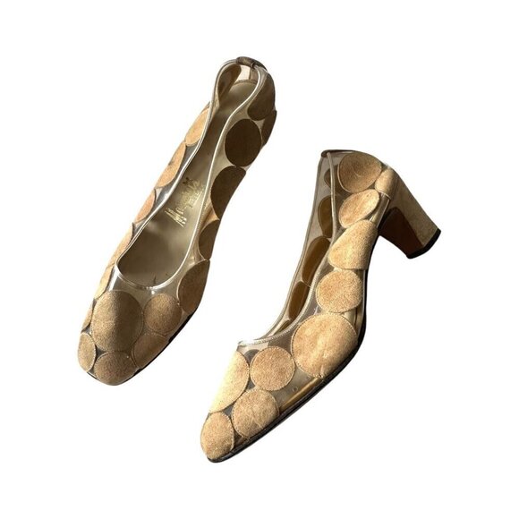 Vintage 60s Herbert Levine Mod Vinyl, Suede Pumps, Size 7B.Beige - Picture 1 of 14